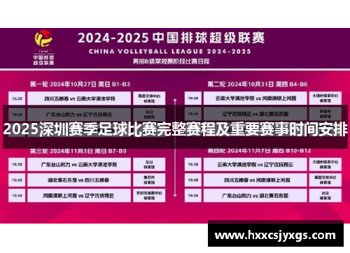 2025深圳赛季足球比赛完整赛程及重要赛事时间安排